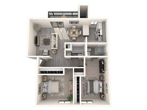 Floor plan for 2 beds, 2 baths, 1000 sqft